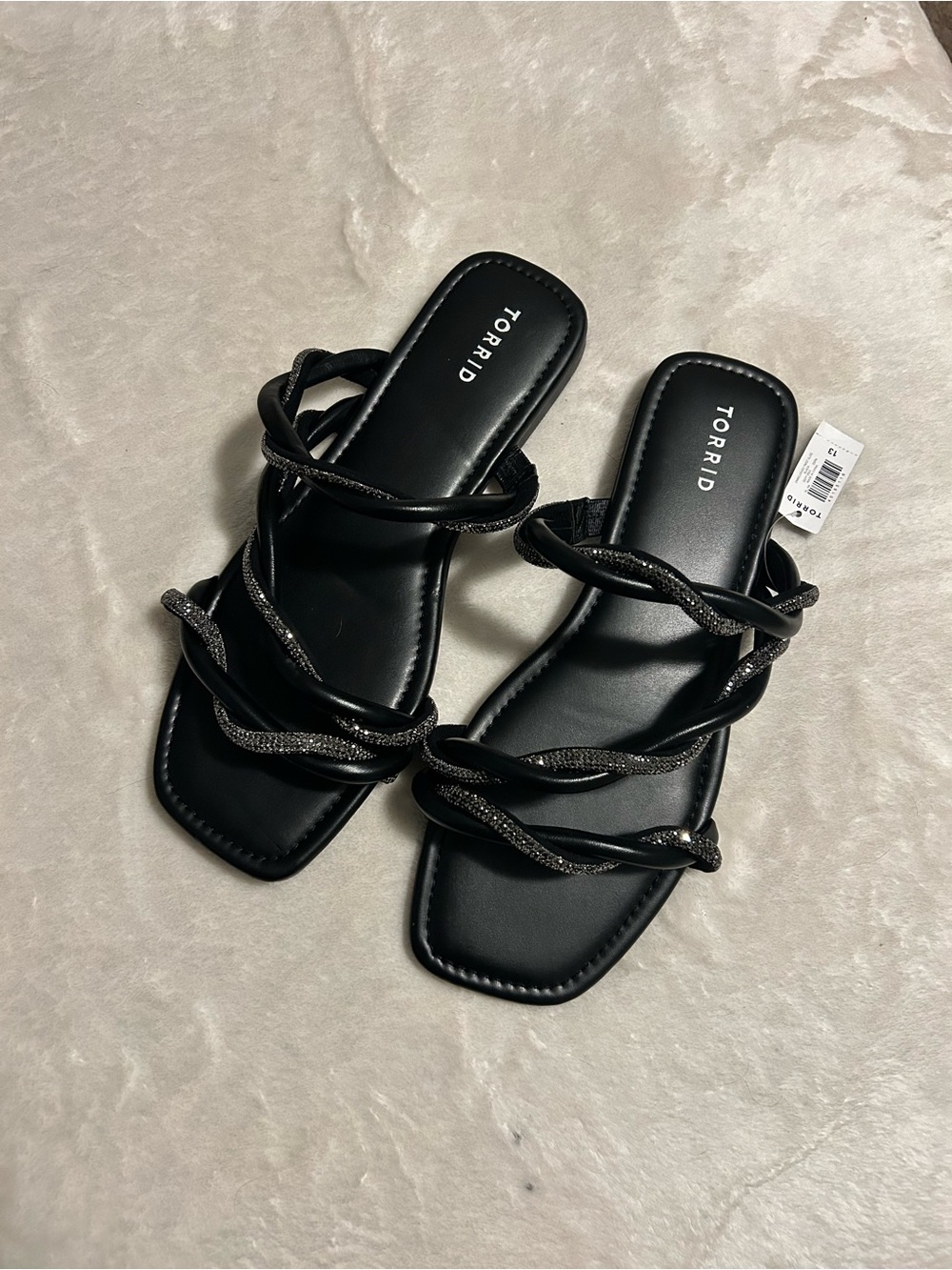 Torrid Black Braided Strap Square-Toe Slide Sandals